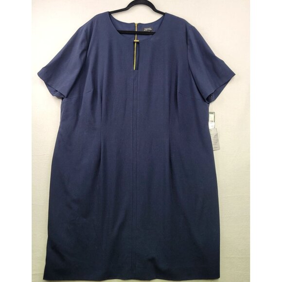 Tahari Arthur S. Levine Dresses & Skirts - Tahari Arthur S. Levine Navy Short Sleeve Sheath Dress Gold Back Zipper 22W